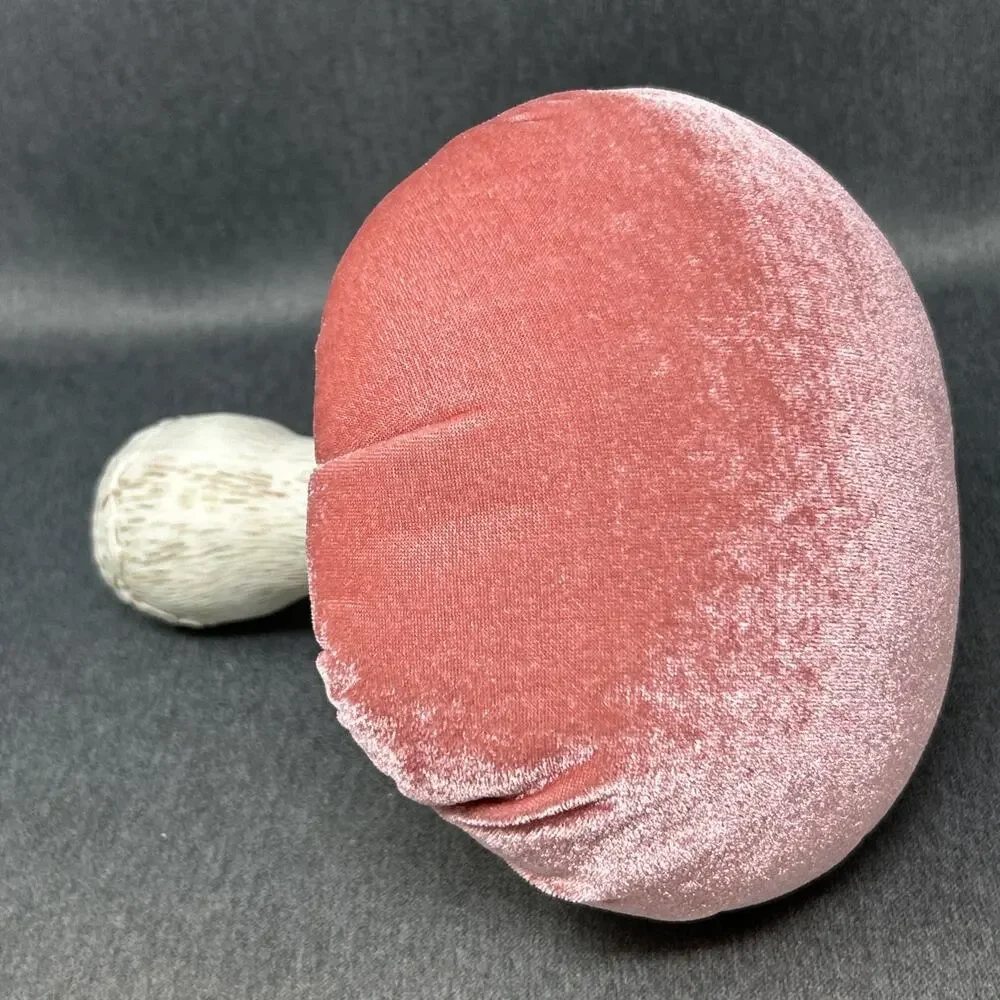Velvet Mushroom Figurine Pink Plush Cottage Core Woodland Tabletop Decor 8 Inch